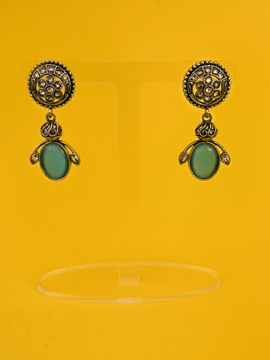 Gold-Plated Antique Drop Earring with Teal Stone