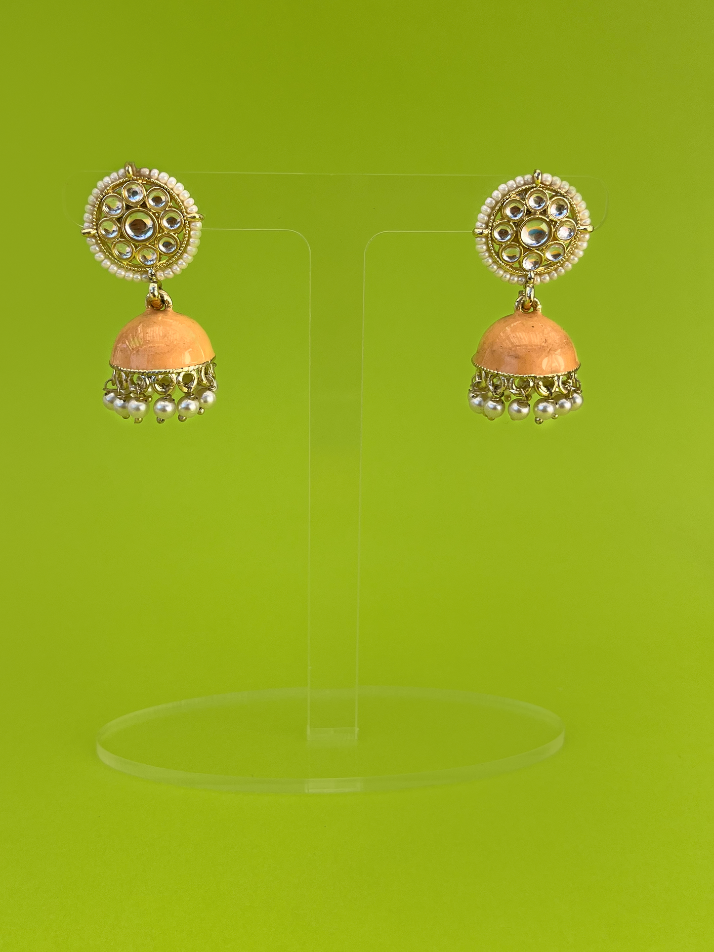 Gold-Plated Peach Hand-Painted Jhoomka with Stem