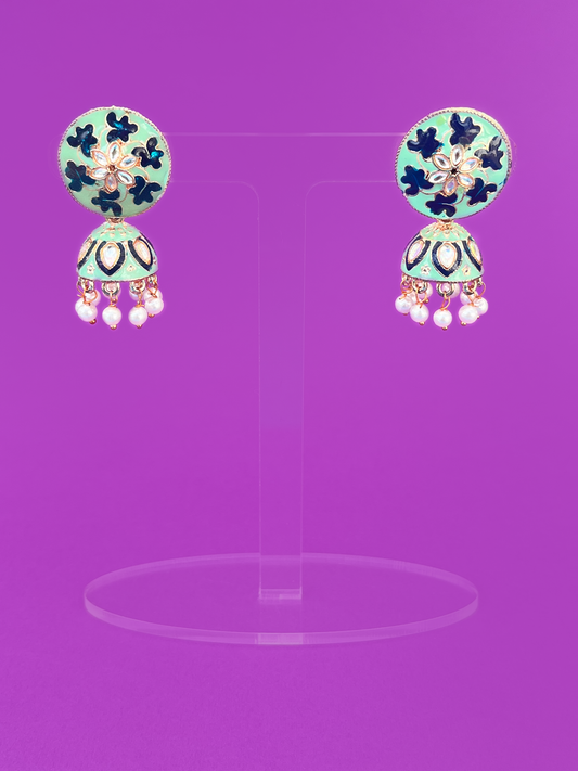 Mint Green Hand-Painted Gold-Plated Meenakari Jhoomka