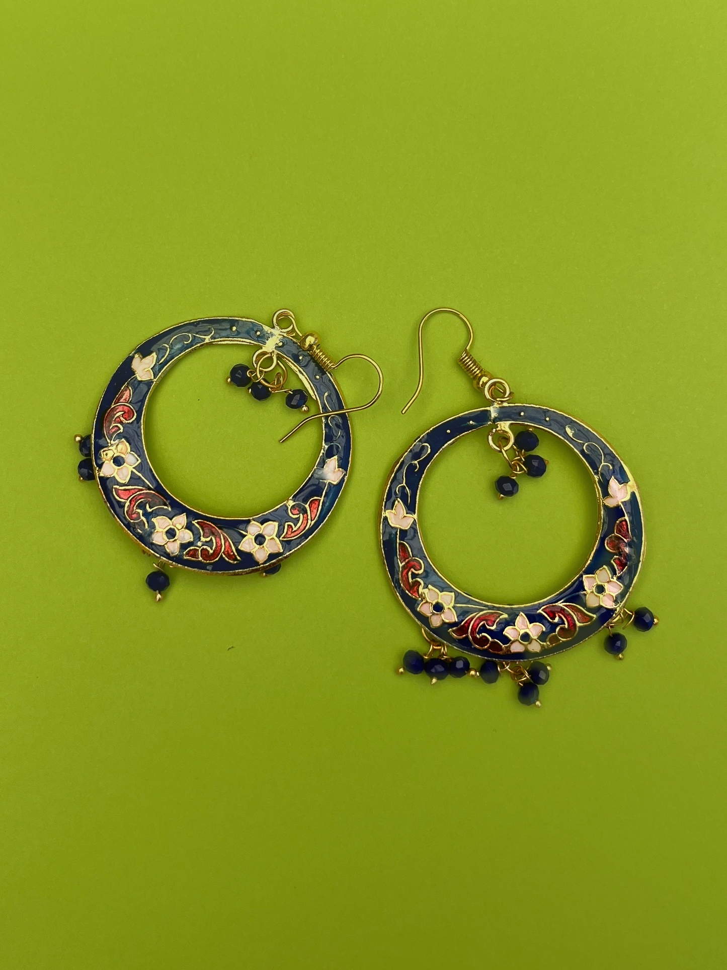 Mini Navy Blue Chandbali-Style Gold-Plated Jhoomka with Hook