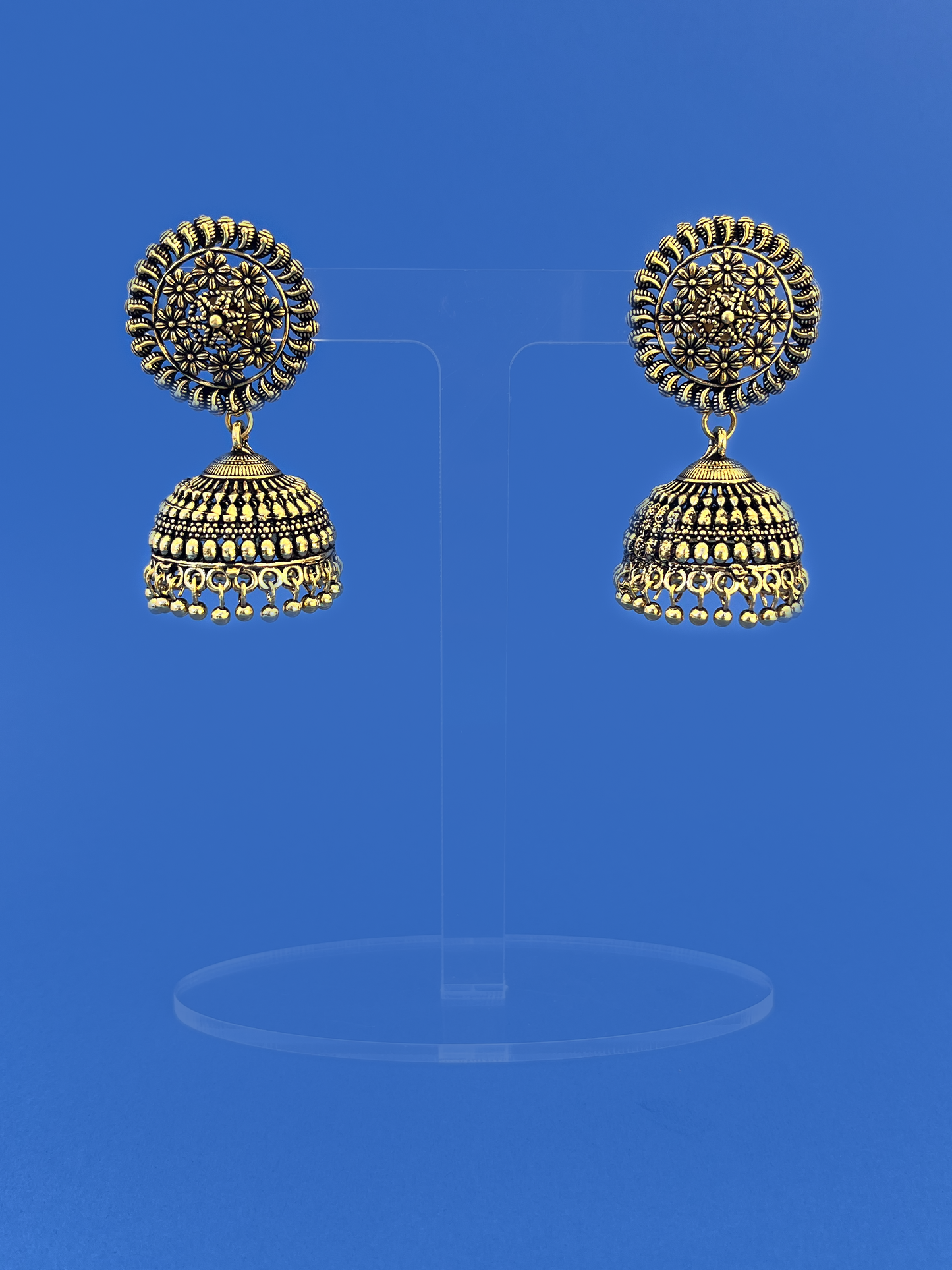 Gold-Plated Oxidised Jhoomka with Stem