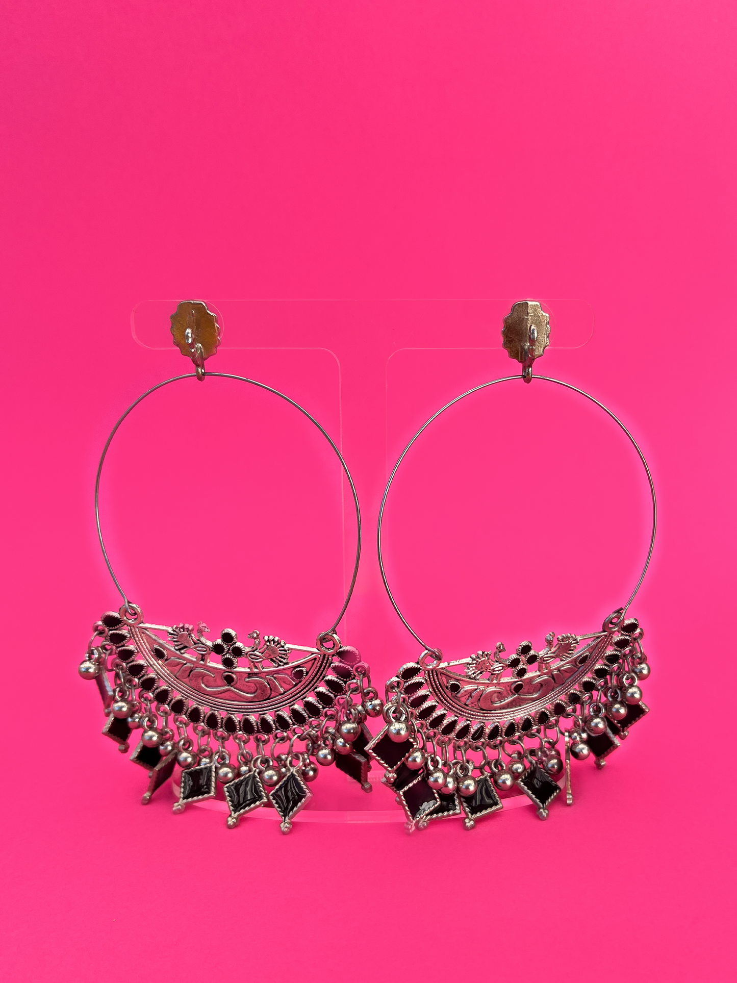 Oxidised Silver-Plated Chandbali Jhoomka with Stem