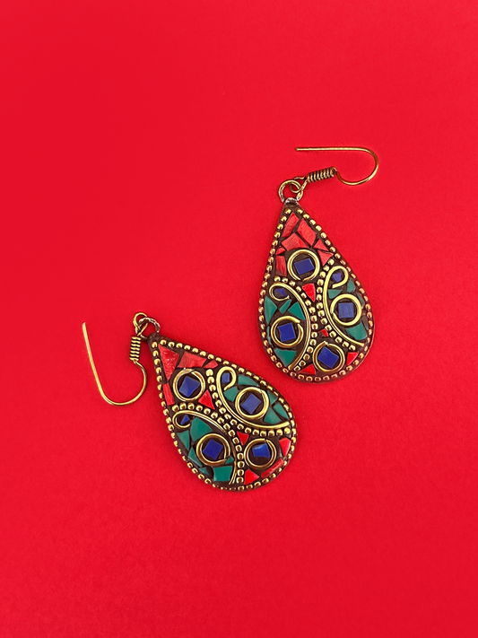 Multicoloured Stone Gold-Plated Nepalese Jhoomka