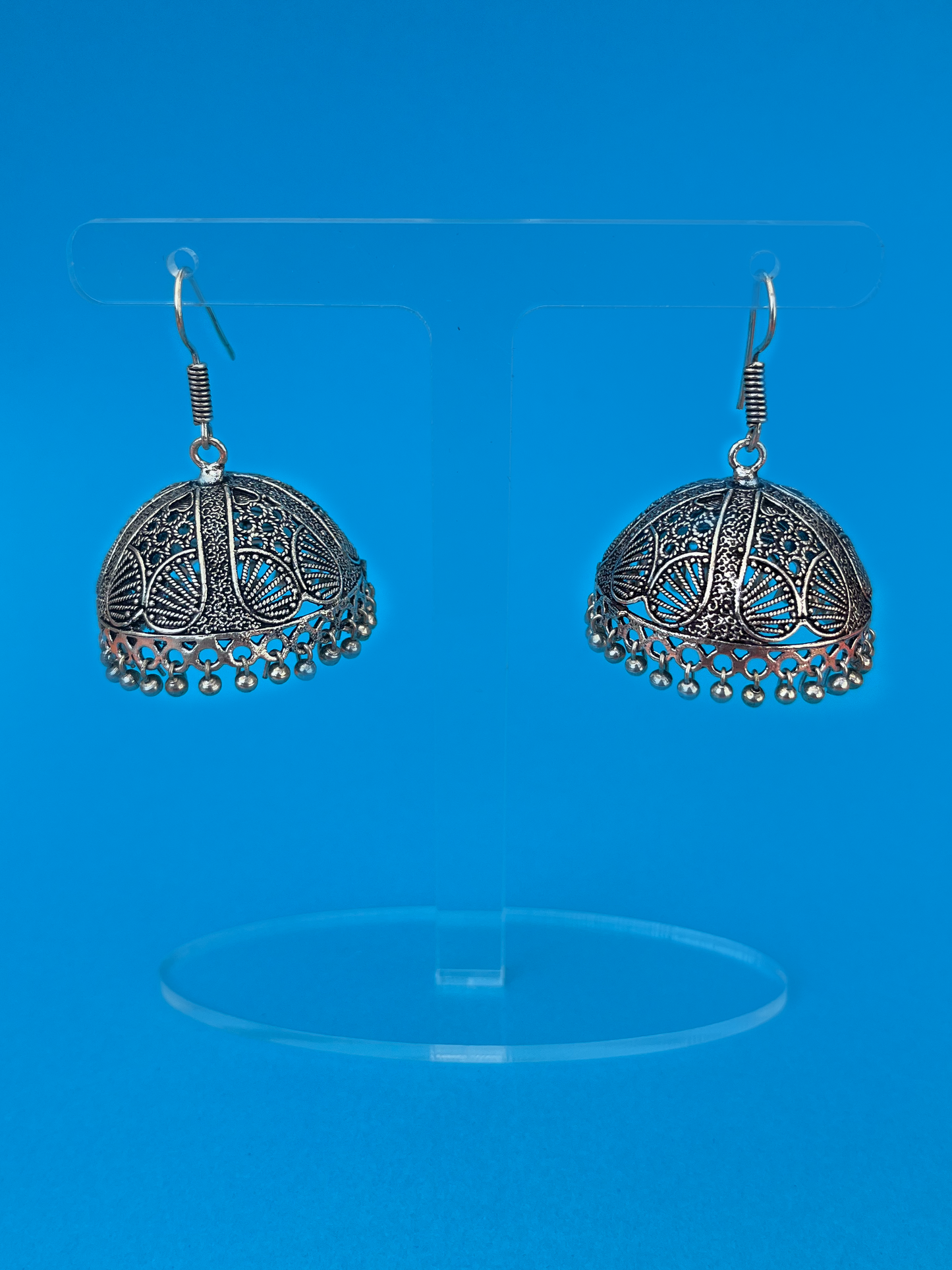 Large Oxidised Silver-Plated Jhoomka with Hook