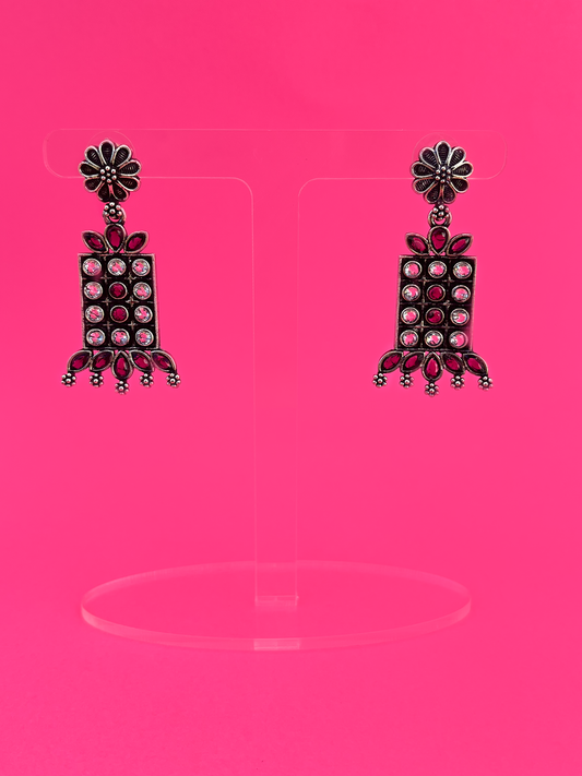 Oxidised Silver-Plated Chandbali Jhoomka with Purple Stones