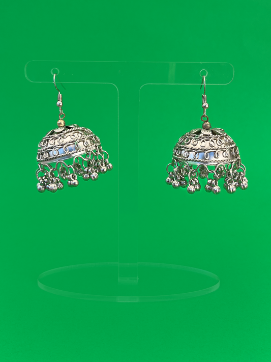 Silver-Plated Anarkali-Style Jhoomka with Stem
