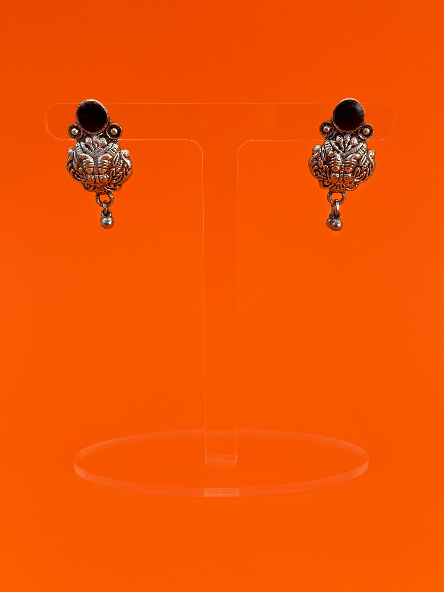 Silver-Plated Jhoomka with Silver-Plated Beads and Stem