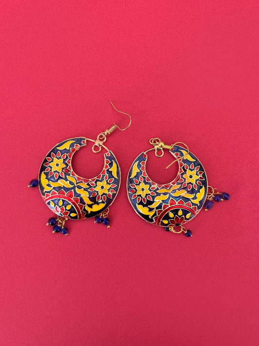 Blue, Yellow and Red Crescent-Shaped Jhoomka with Hook