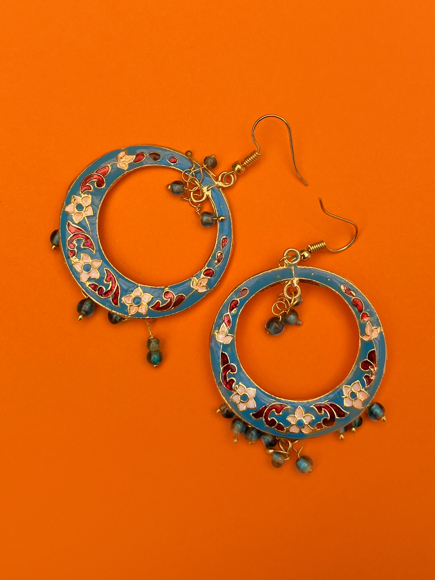 Mini Sky Blue Chandbali-Style Gold-Plated Jhoomka with Hook