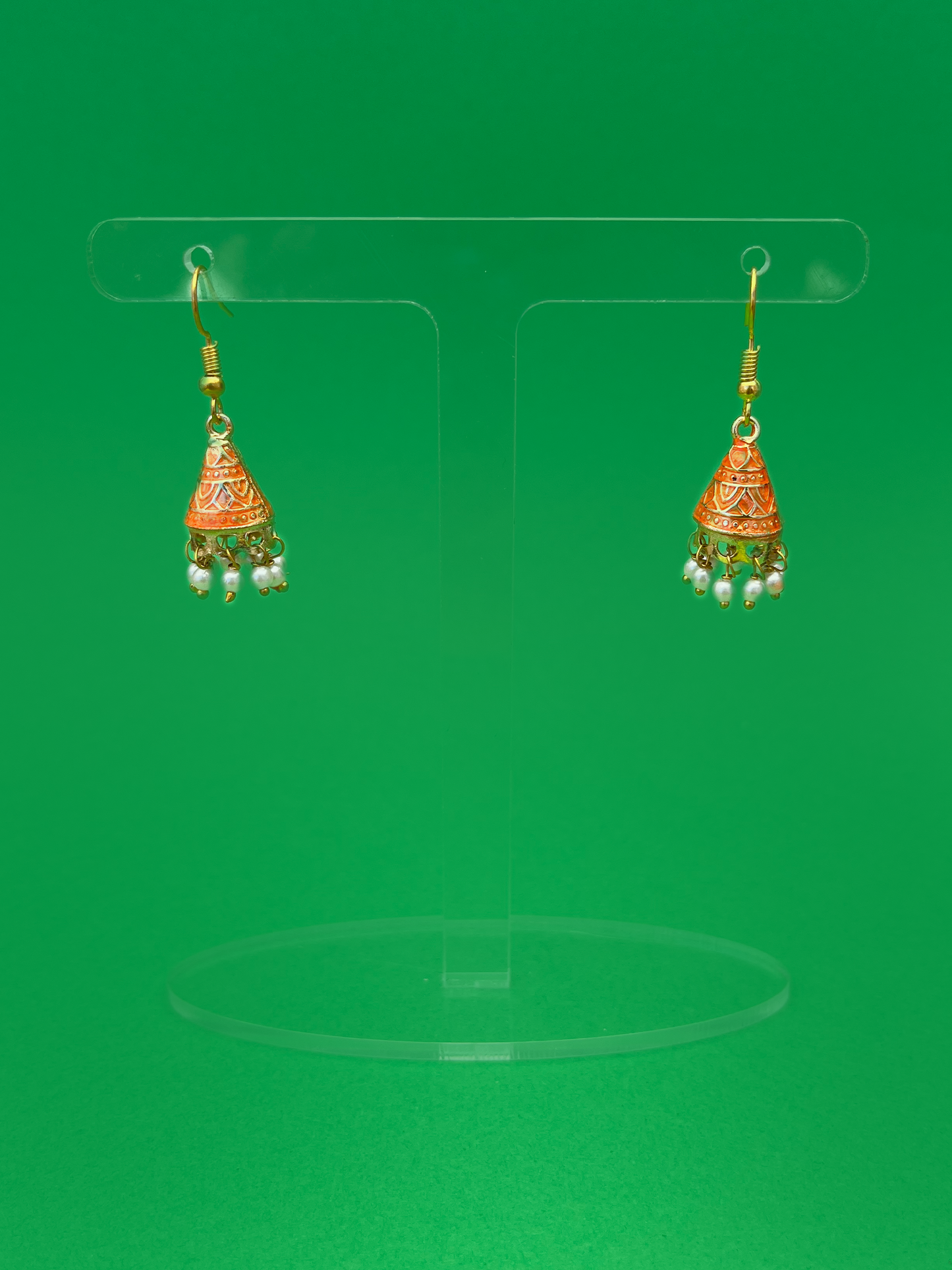 Orange Cone-Shaped Gold-Plated Mini Jhoomka with Hook