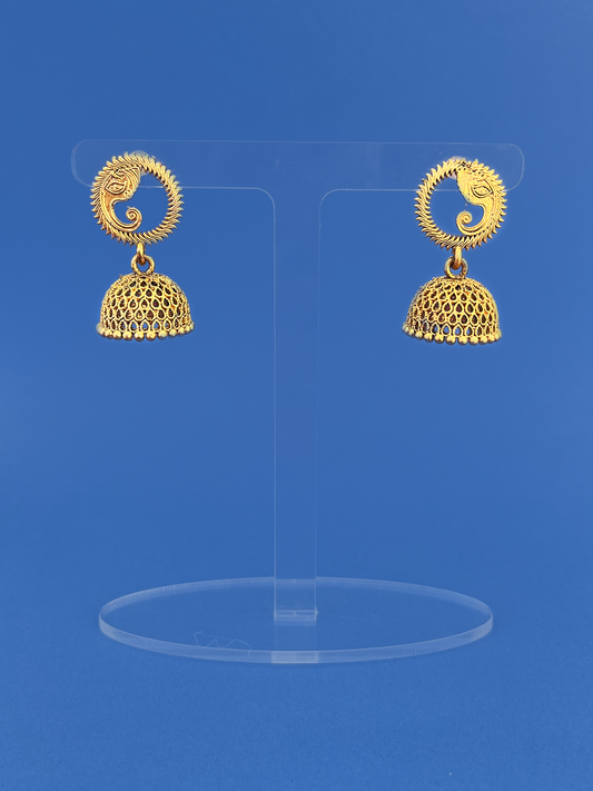 Gold-Plated Hanging Jhoomka with Ganesh Design