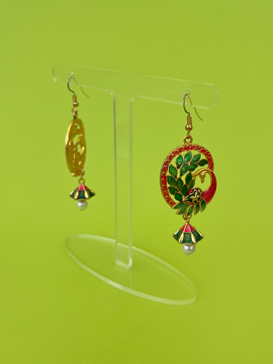 Green and Cerise Dancing Peacock Jhoomka