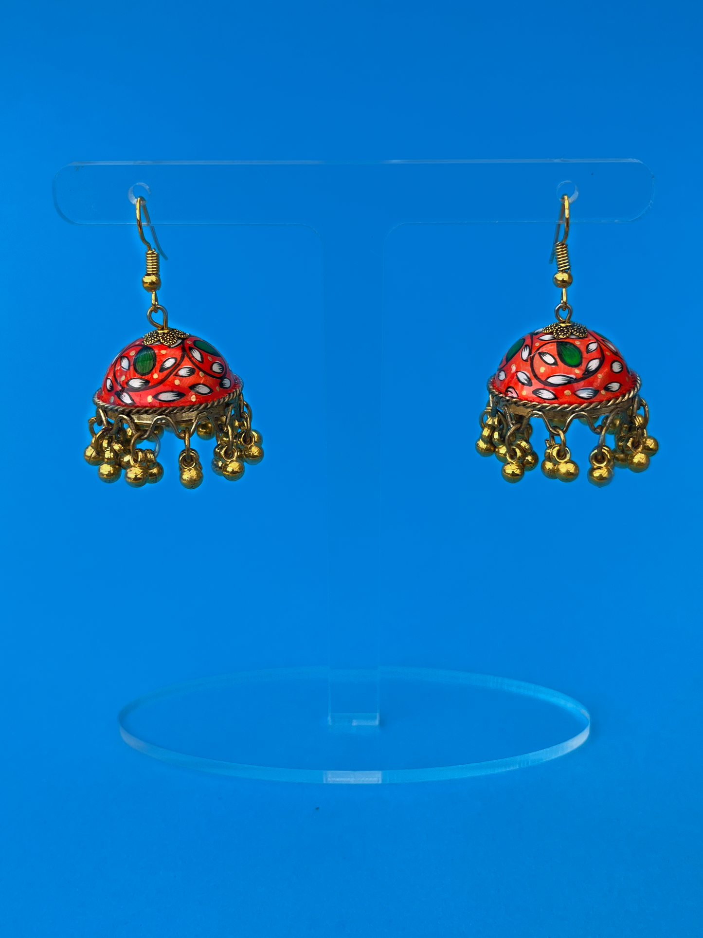 Orange and White Hand-Painted Gold-Plated Jhoomka with Hook