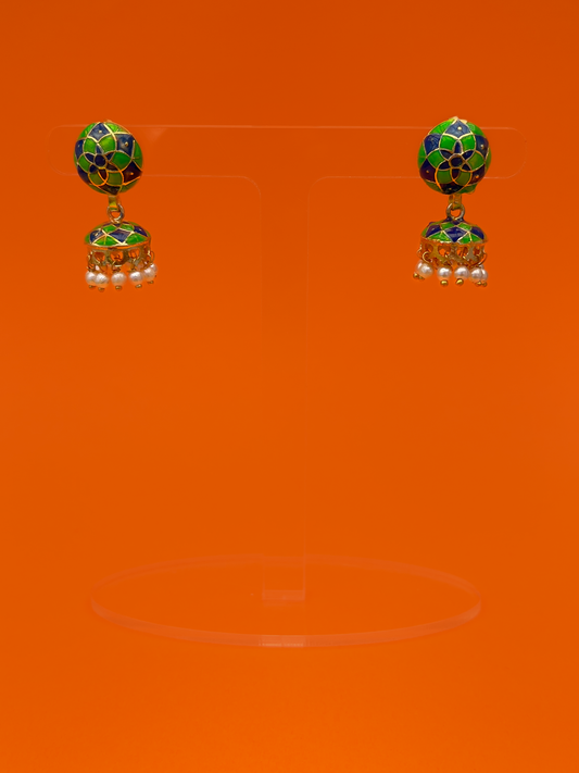 Green and Blue Mini Jhoomka with Post and Back