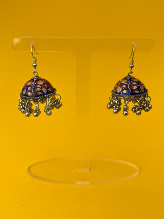 Admiral Blue Hand-Painted Silver-Plated Jhoomka with Hook