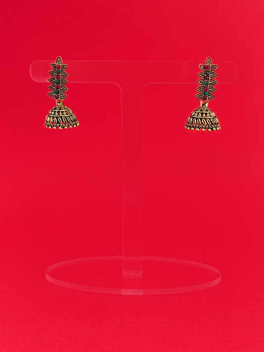Mini Gold-Plated Oxidised Jhoomka with Multicoloured Stones