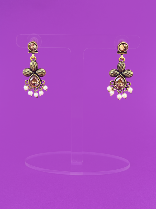 Gold-Plated Earring with Peach-Coloured Stones