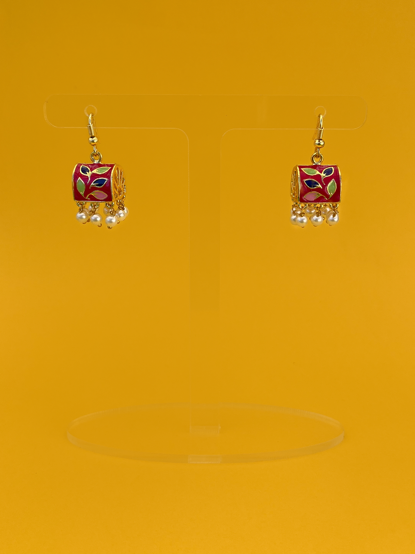 Treasure Chest-Shaped Gold-Plated Pink Jhoomka with Hook