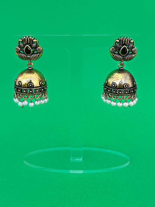 Gold-Plated Meenakari Jhoomka with Black Stone