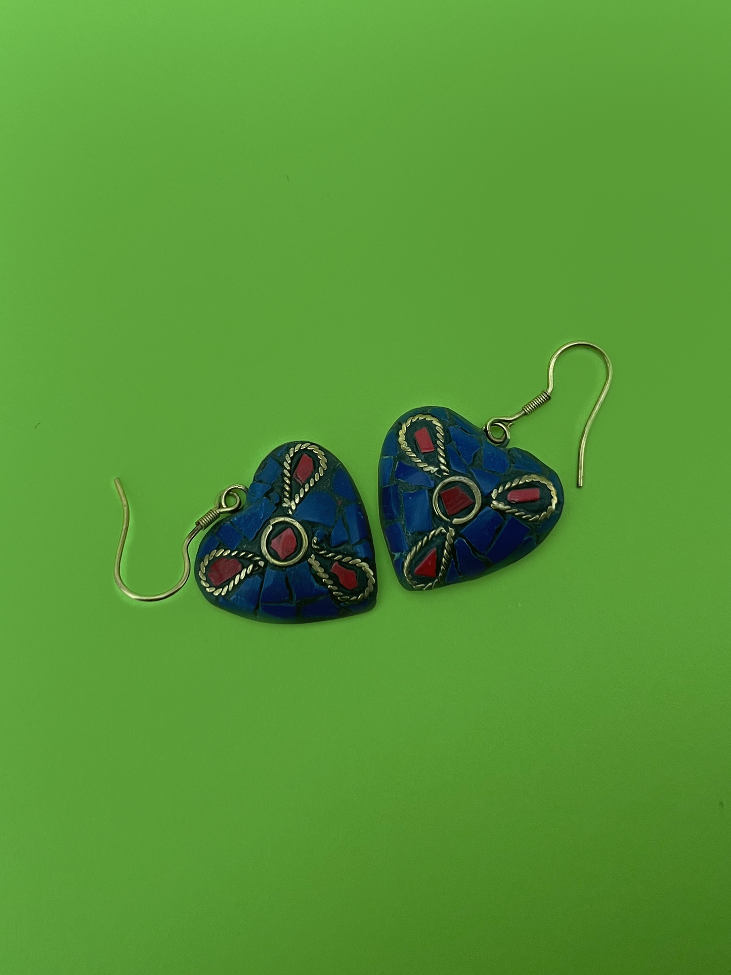 Heart-Shaped Gold-Plated Earrings with Imitation Stones