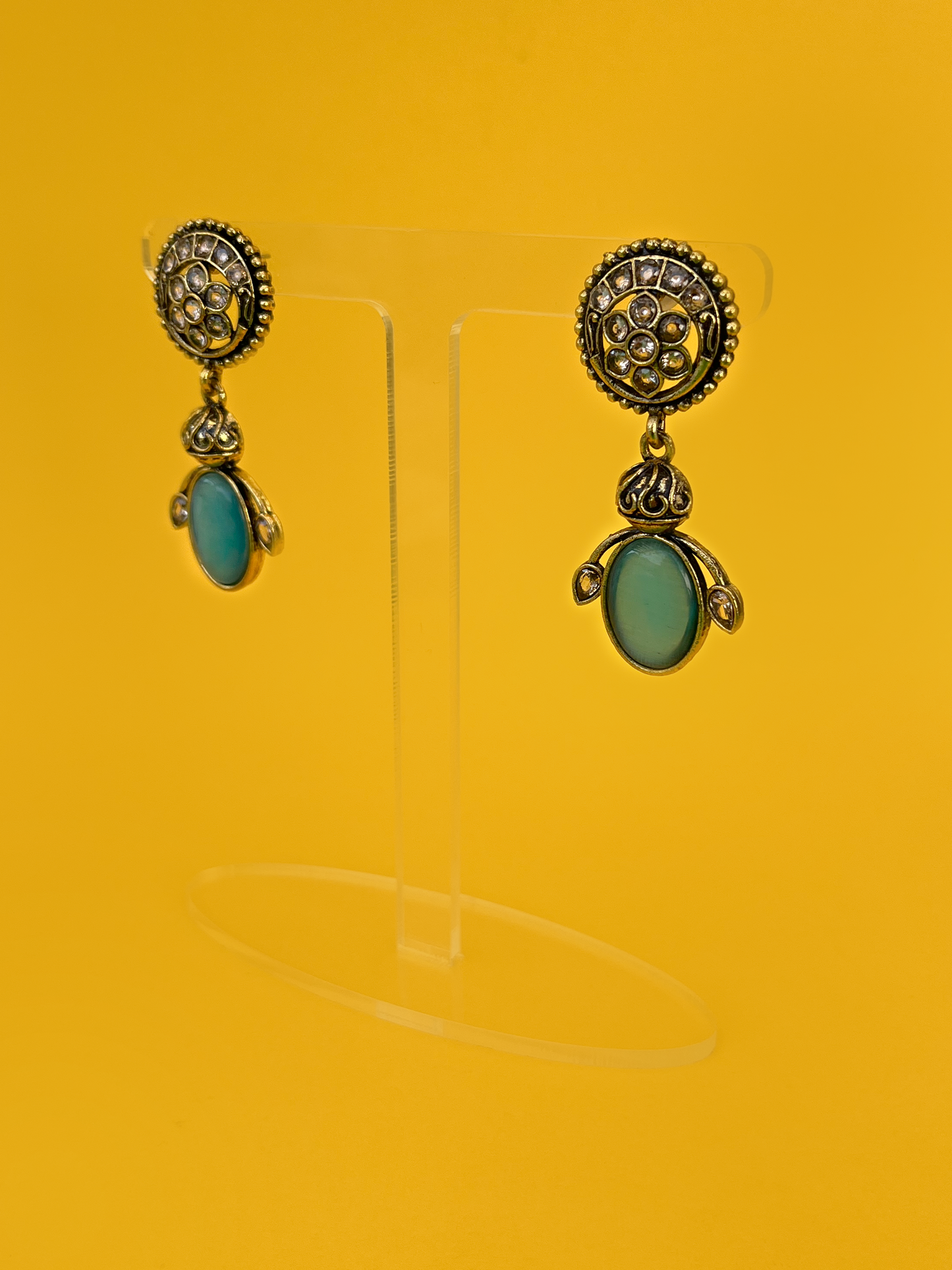 Gold-Plated Antique Drop Earring with Teal Stone