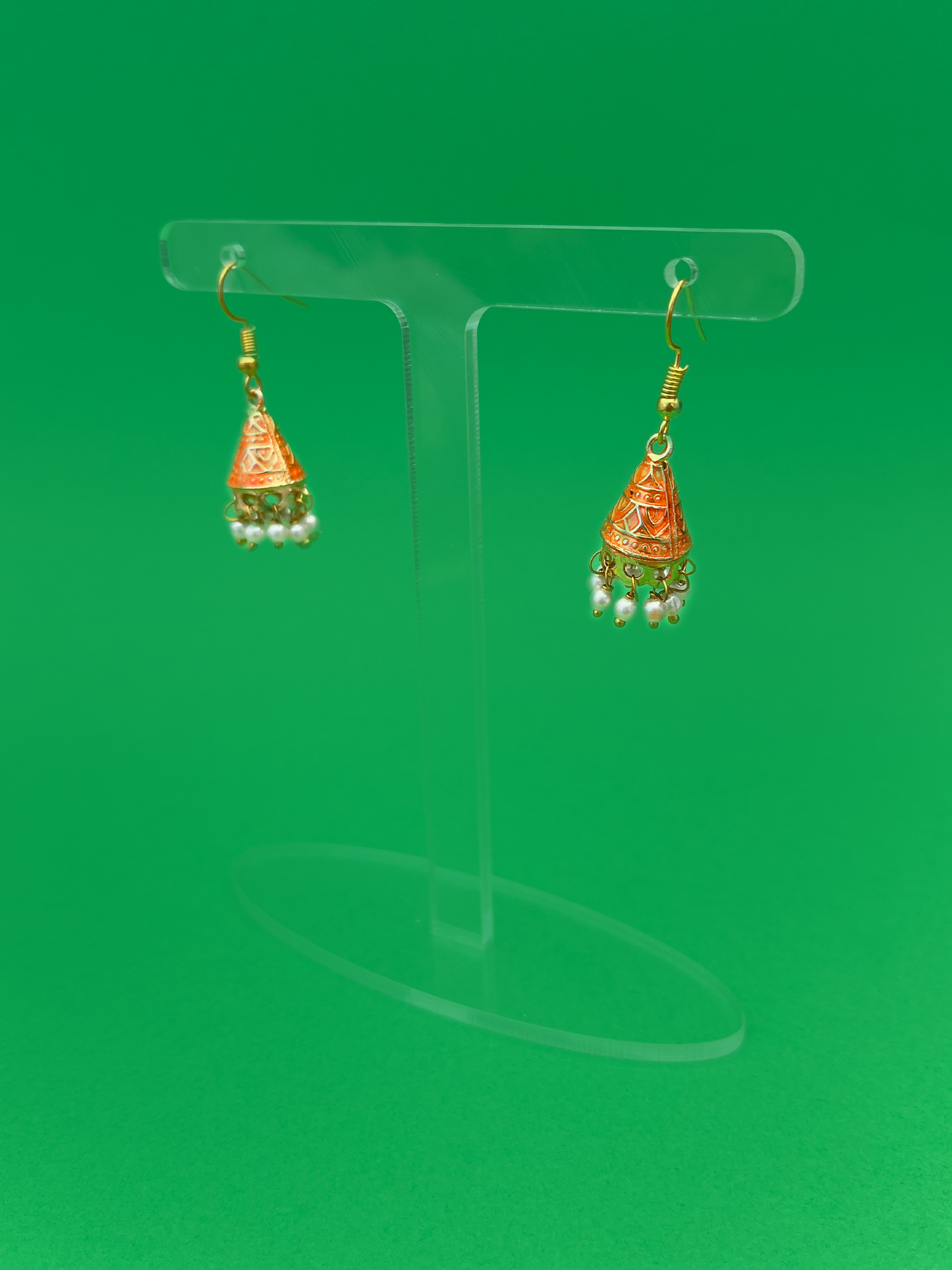 Orange Cone-Shaped Gold-Plated Mini Jhoomka with Hook
