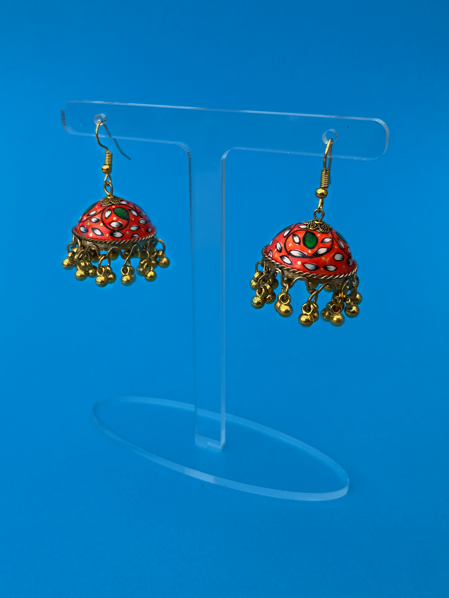 Orange and White Hand-Painted Gold-Plated Jhoomka with Hook