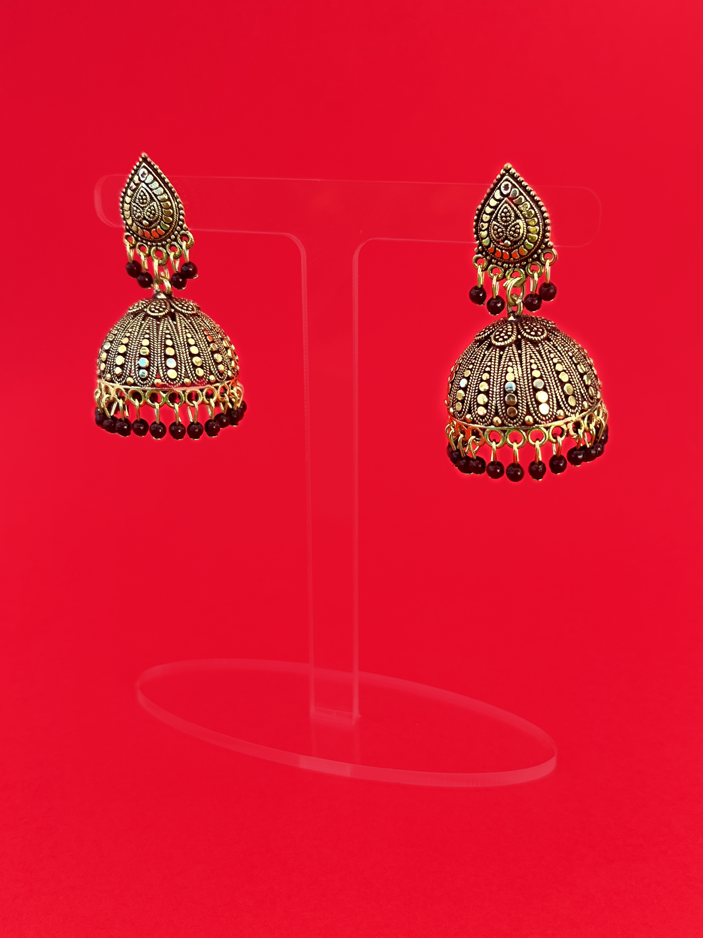 Gold-Plated Meenakari Jhoomka with Maroon Beads