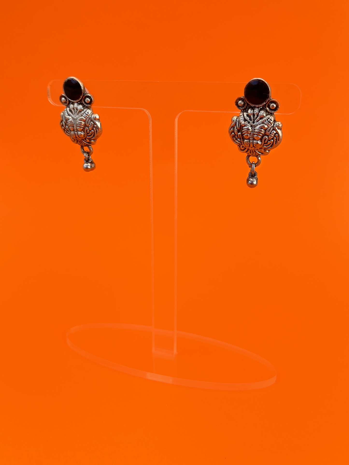 Silver-Plated Jhoomka with Silver-Plated Beads and Stem