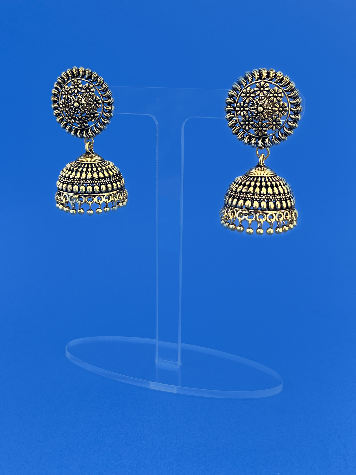 Gold-Plated Oxidised Jhoomka with Stem
