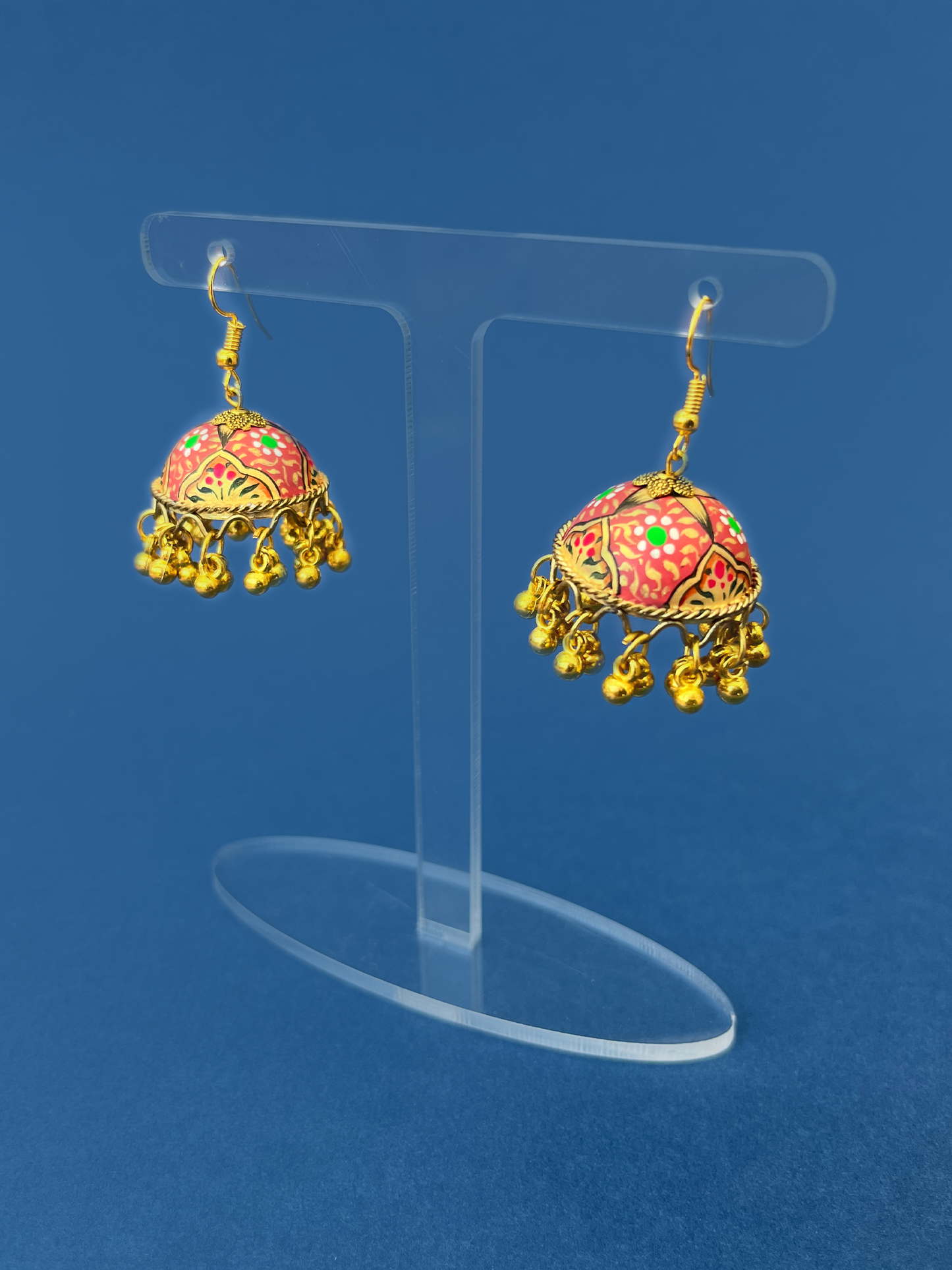 Rosewood Pink and Gold Hand-Painted Gold-Plated Jhoomka with Hook