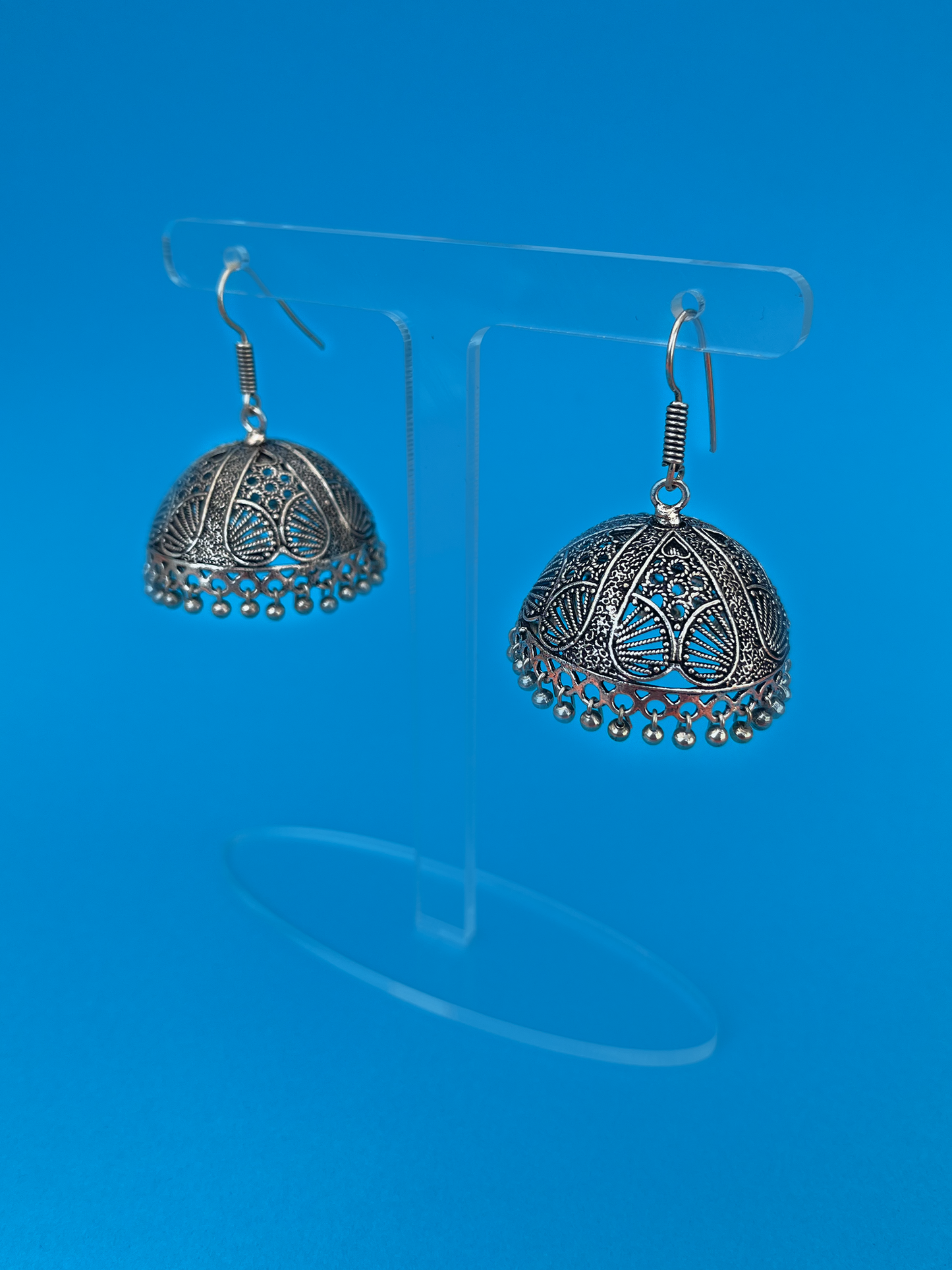 Large Oxidised Silver-Plated Jhoomka with Hook