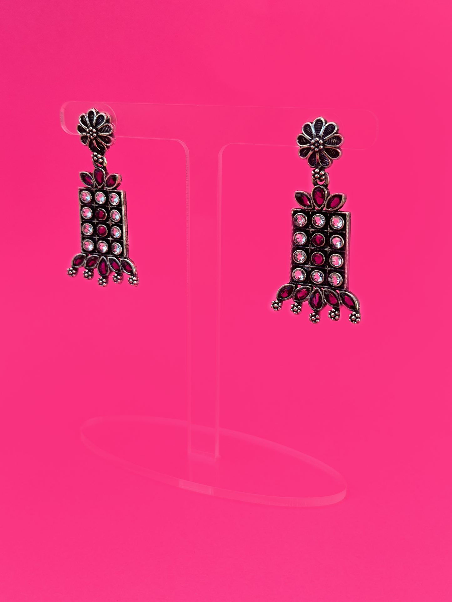 Oxidised Silver-Plated Chandbali Jhoomka with Purple Stones