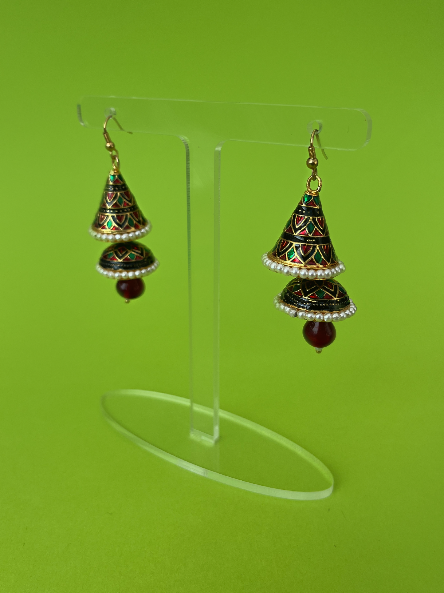 Red and Green Double-Layered Cone Jhoomka