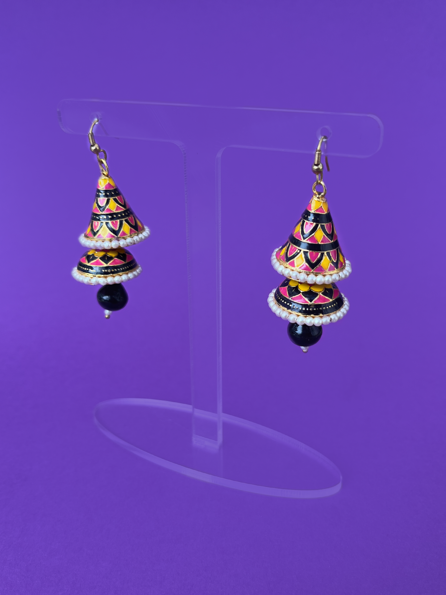 Pink and Yellow Double-Layered Cone Jhoomka