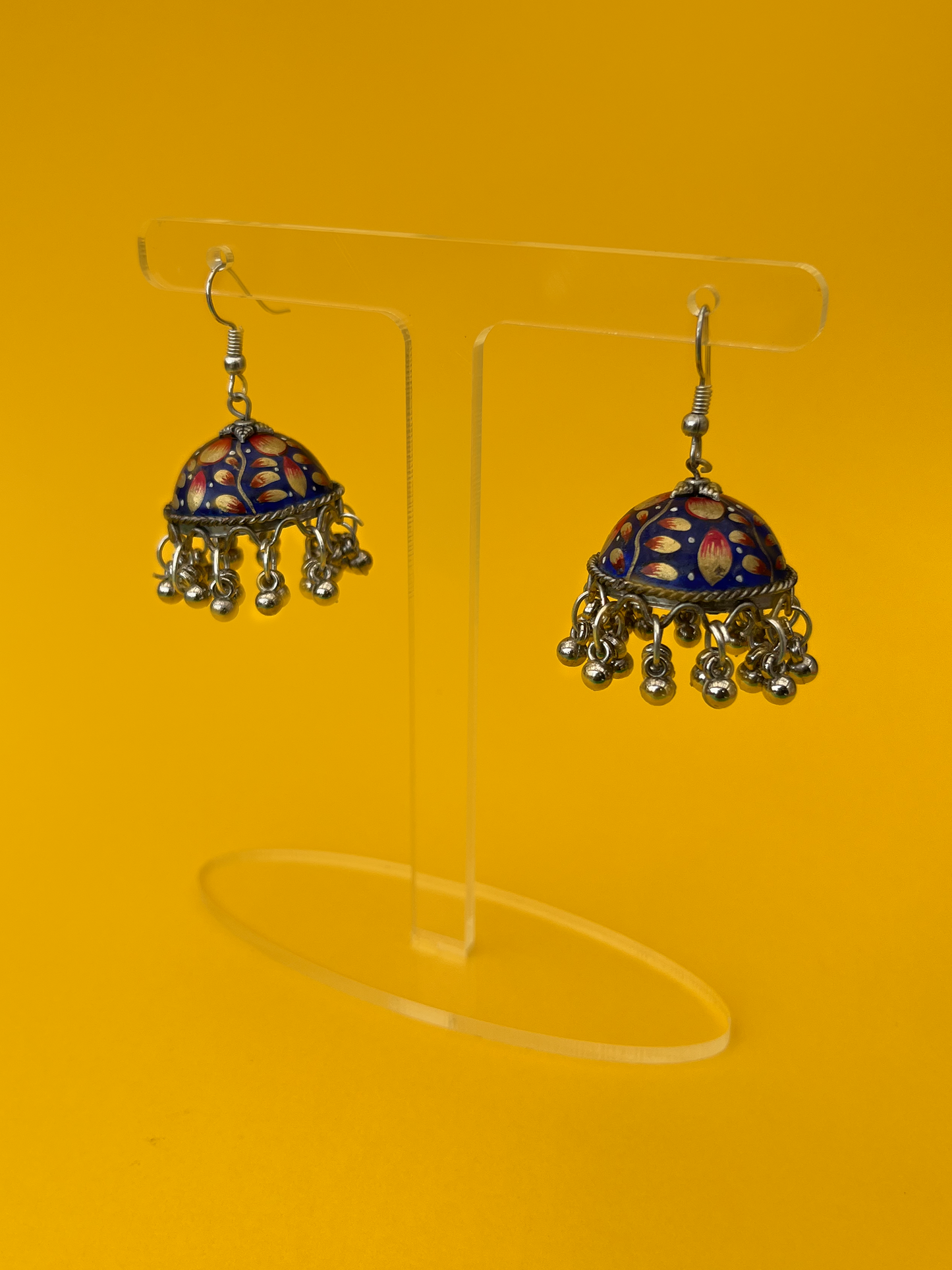 Admiral Blue Hand-Painted Silver-Plated Jhoomka with Hook