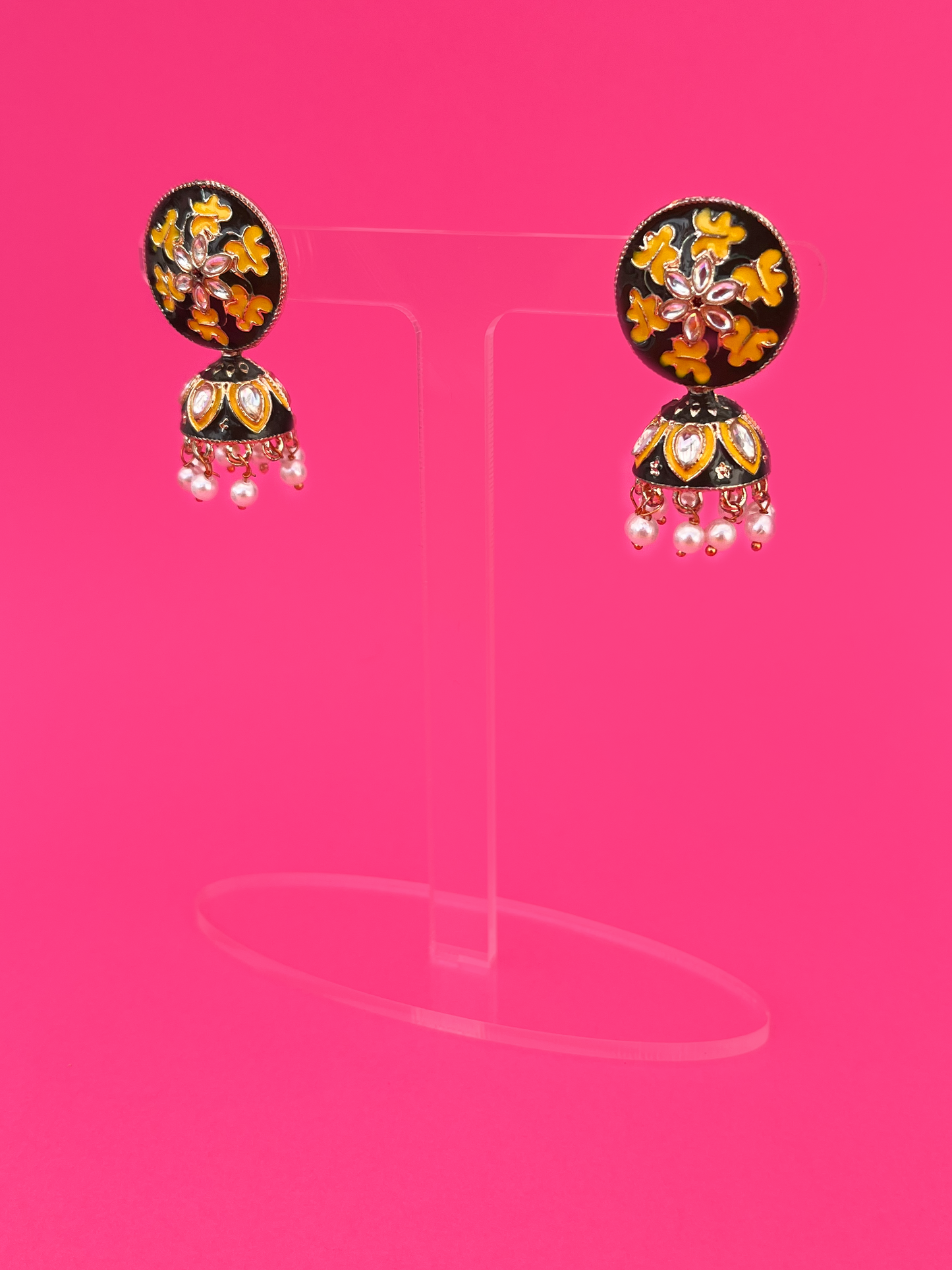 Dark Green Hand-Painted Gold-Plated Meenakari Jhoomka