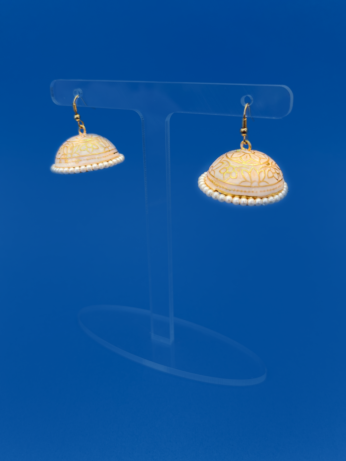 White Meenakari Jhoomka with White Stone and Hook