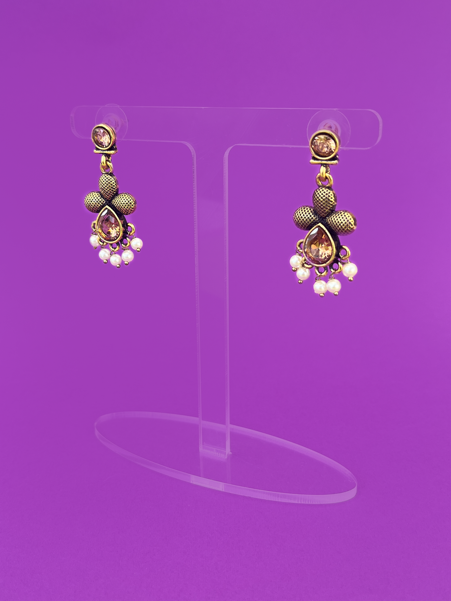 Gold-Plated Earring with Peach-Coloured Stones