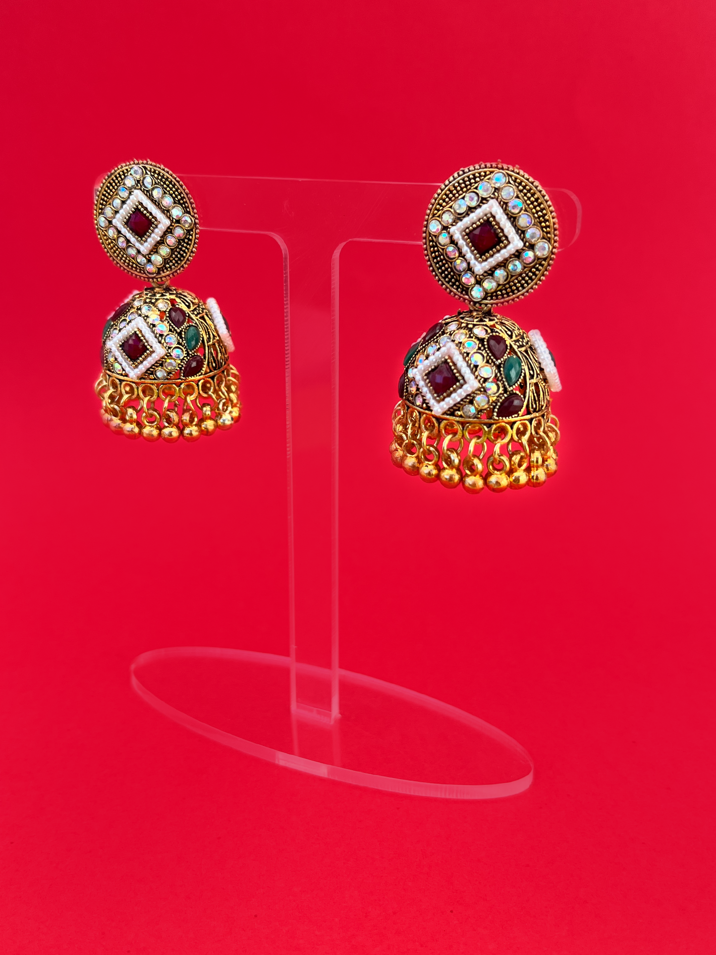 Gold-Plated Kundan Jhoomka with Multicoloured Stones