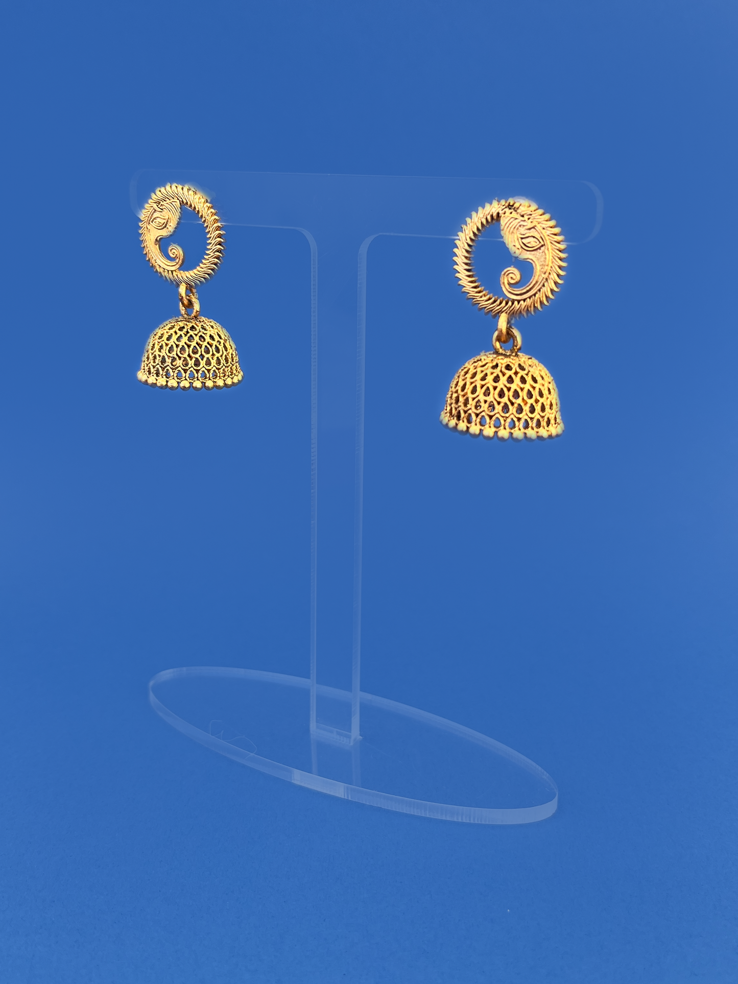 Gold-Plated Hanging Jhoomka with Ganesh Design