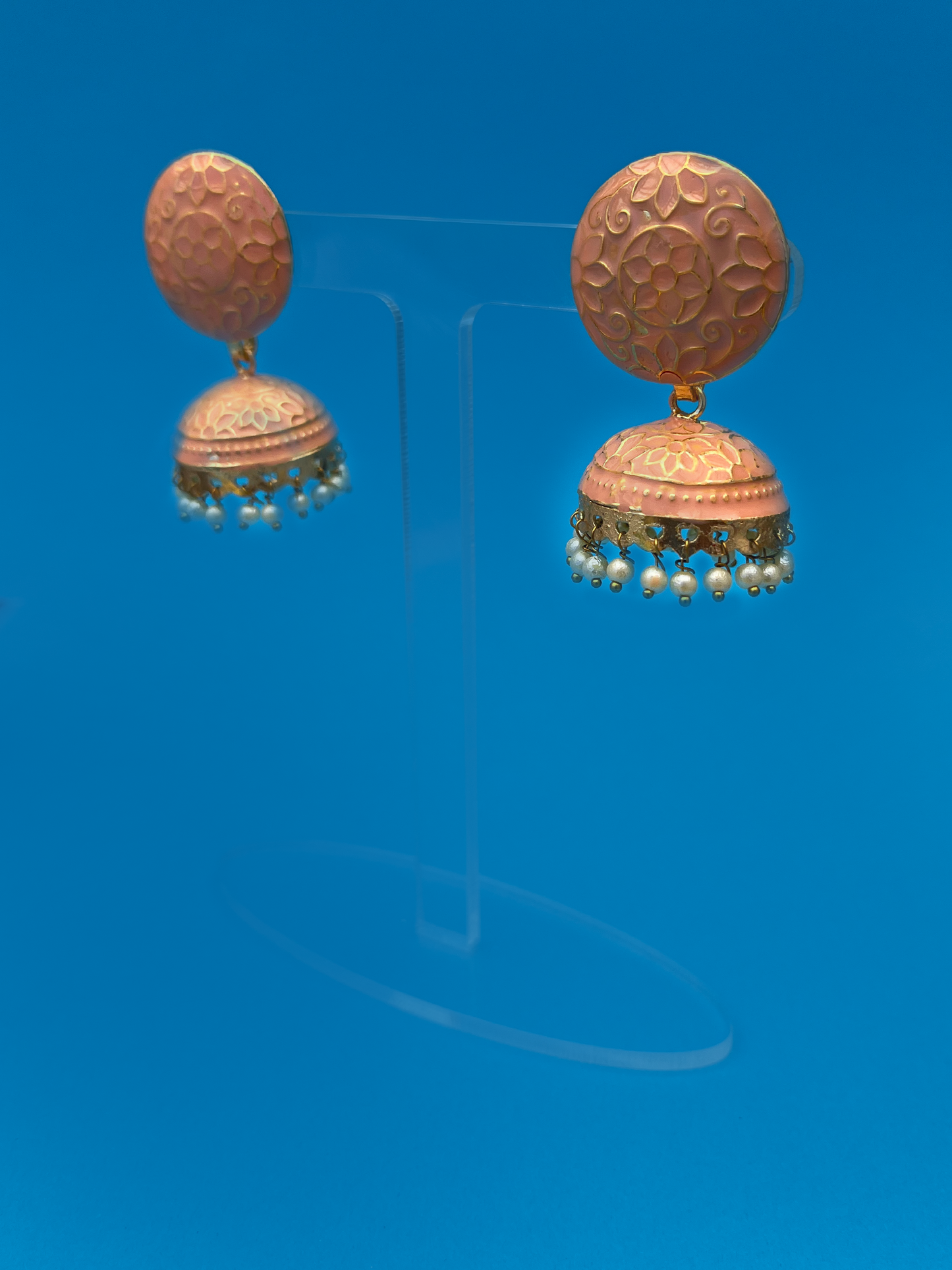 Peach Meenakari Jhoomka with Floral Design