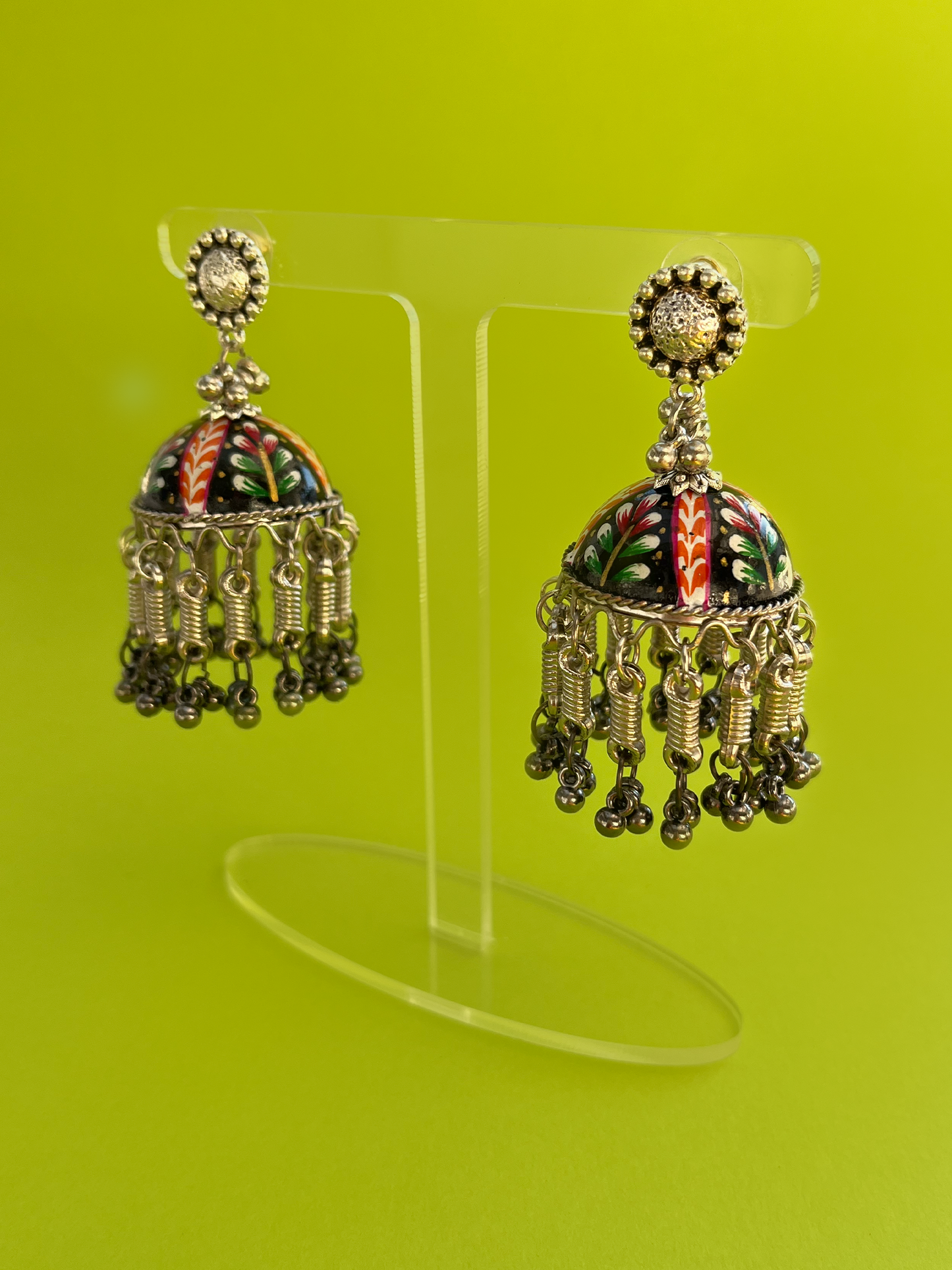 Black and Orange Hand-Painted Jhoomka with Assorted Beads
