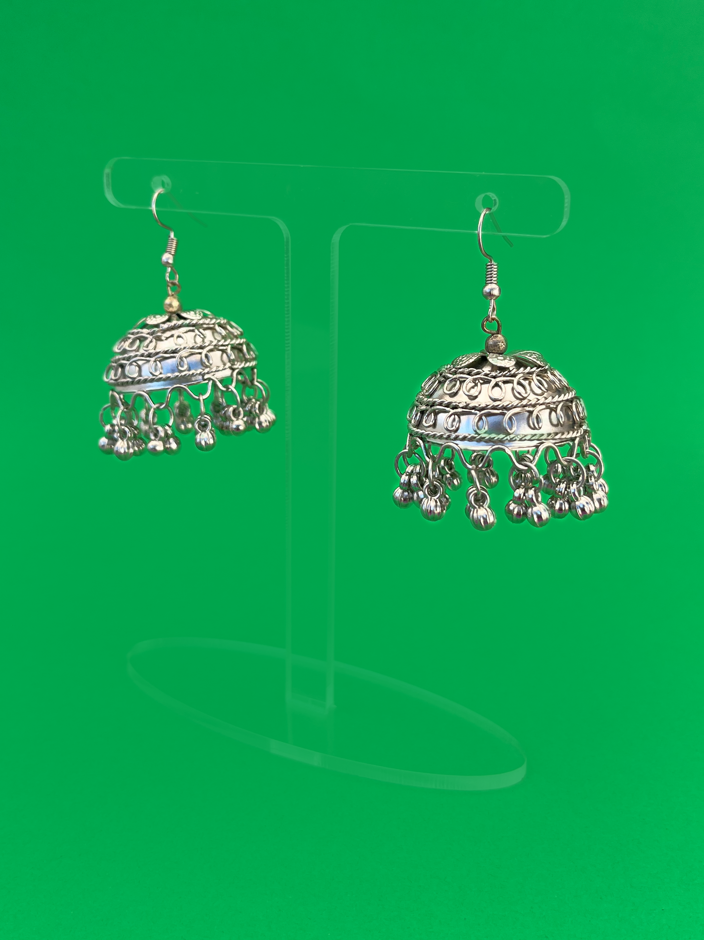 Silver-Plated Anarkali-Style Jhoomka with Stem