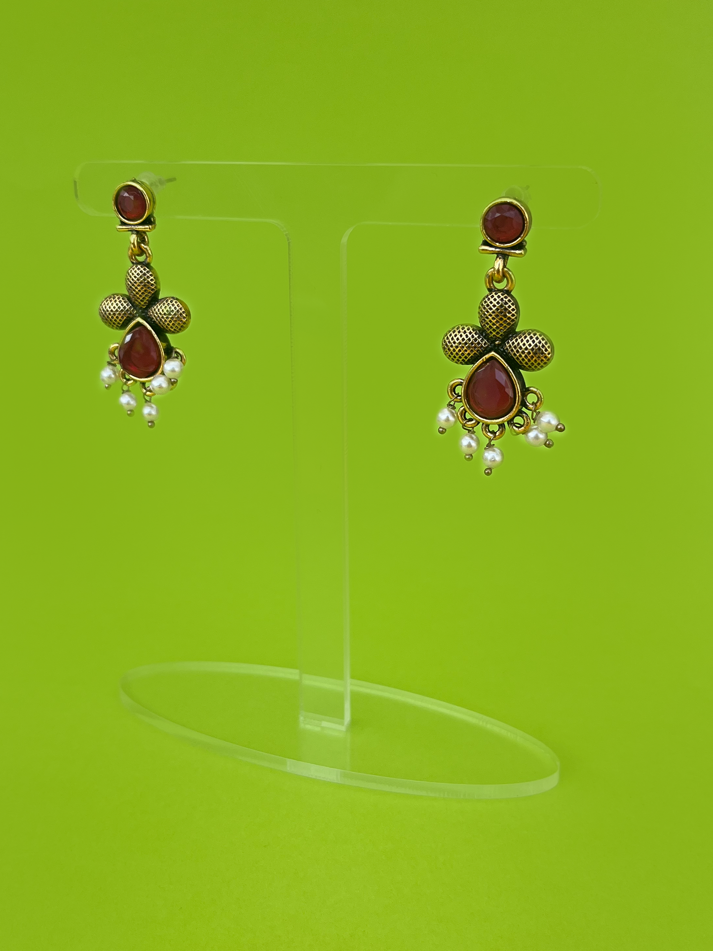Gold-Plated Earring with Red Stones