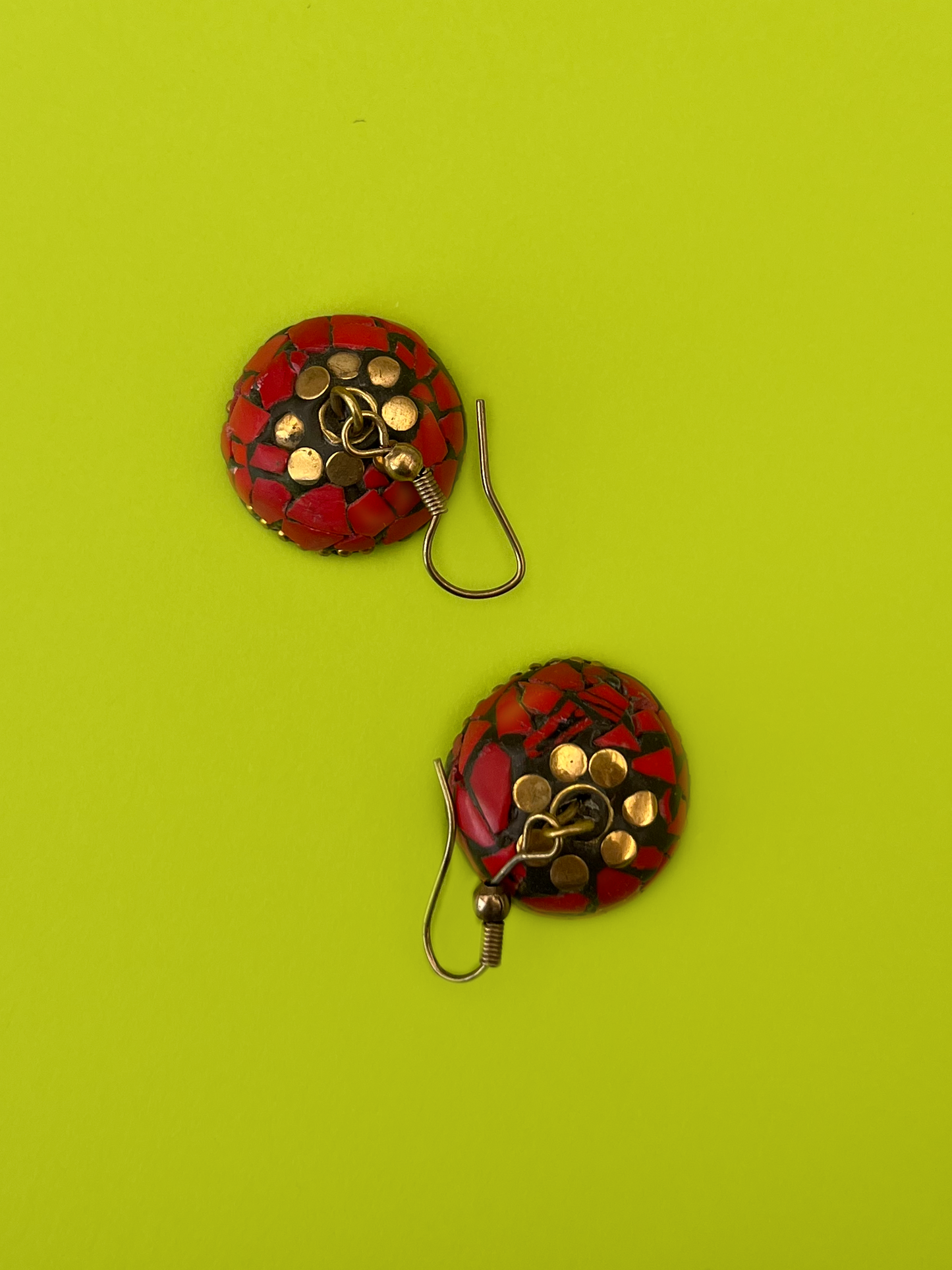 Antique-Style Gold-Plated Jhoomka Studded with Red Stones
