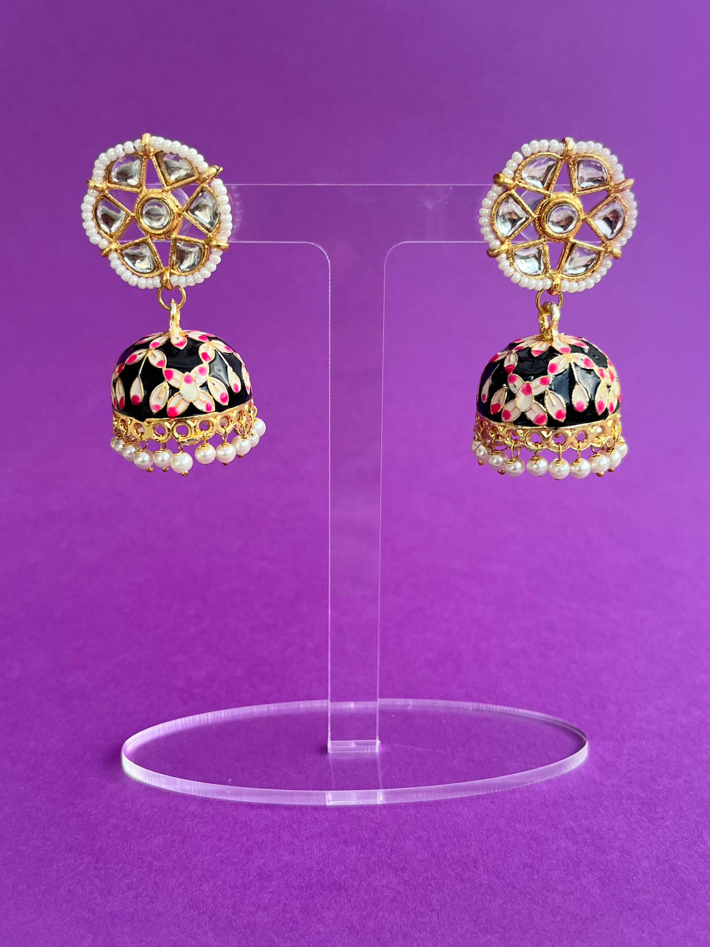 Black and Pink Kundan Jhoomka