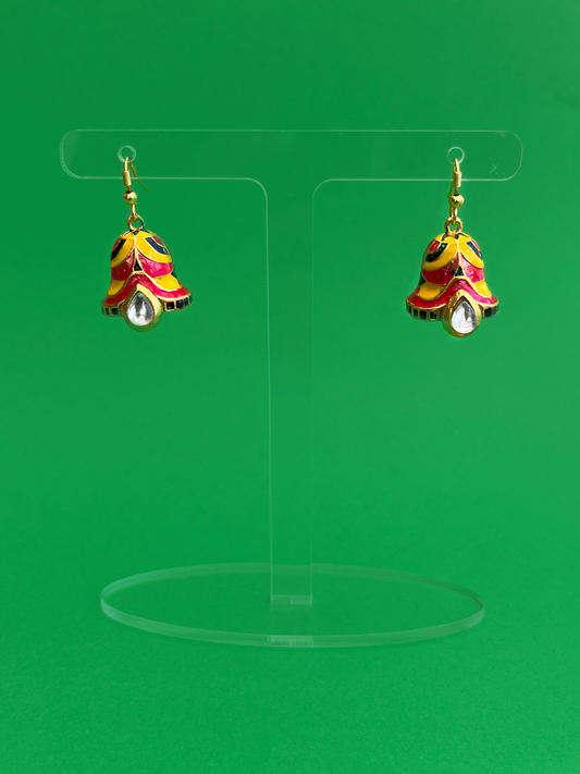 Bell-Shaped Jhoomka - Cerise and Yellow