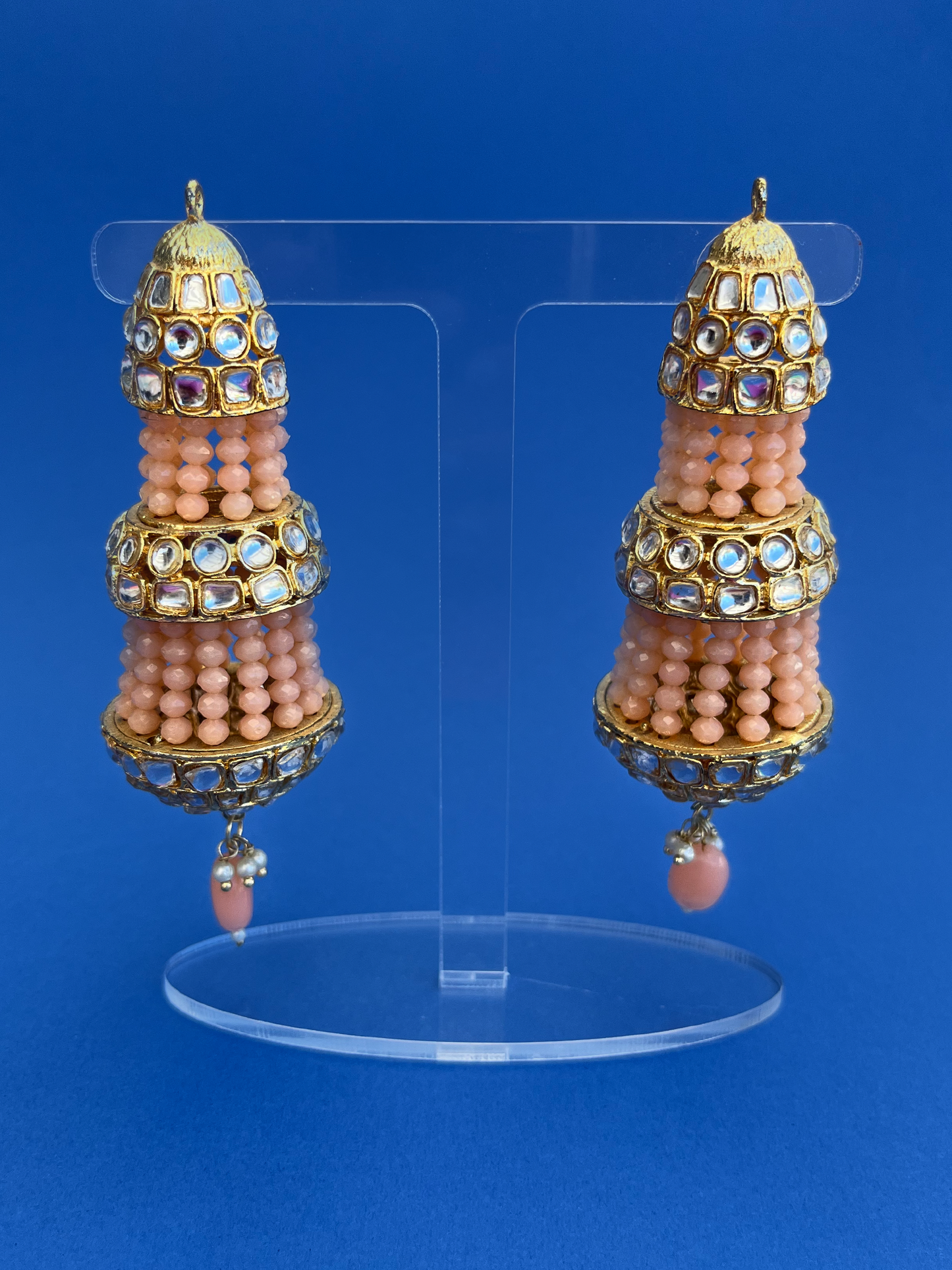 Chandelier-Style Layered Jhoomka with Peach Beads