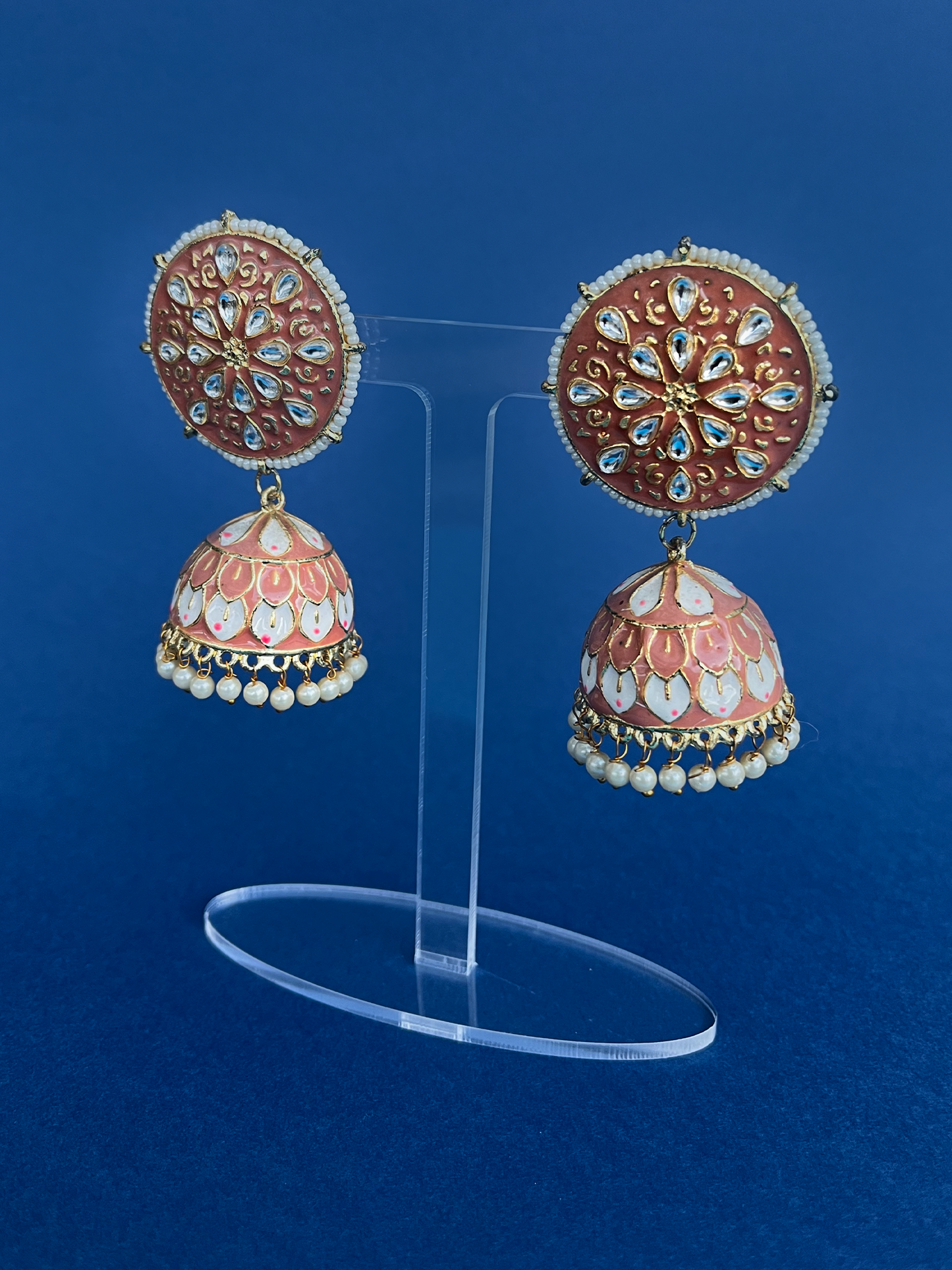 Terracotta-Coloured Hand-Painted Meenakari Jhoomka